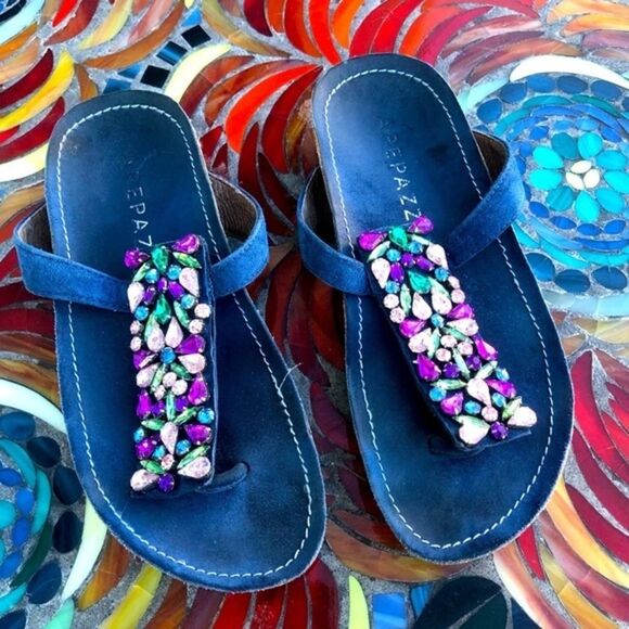 Apepazza blue thong sandals size 5 jewels coastal grandma bohemian beach boho - Picture 1 of 2